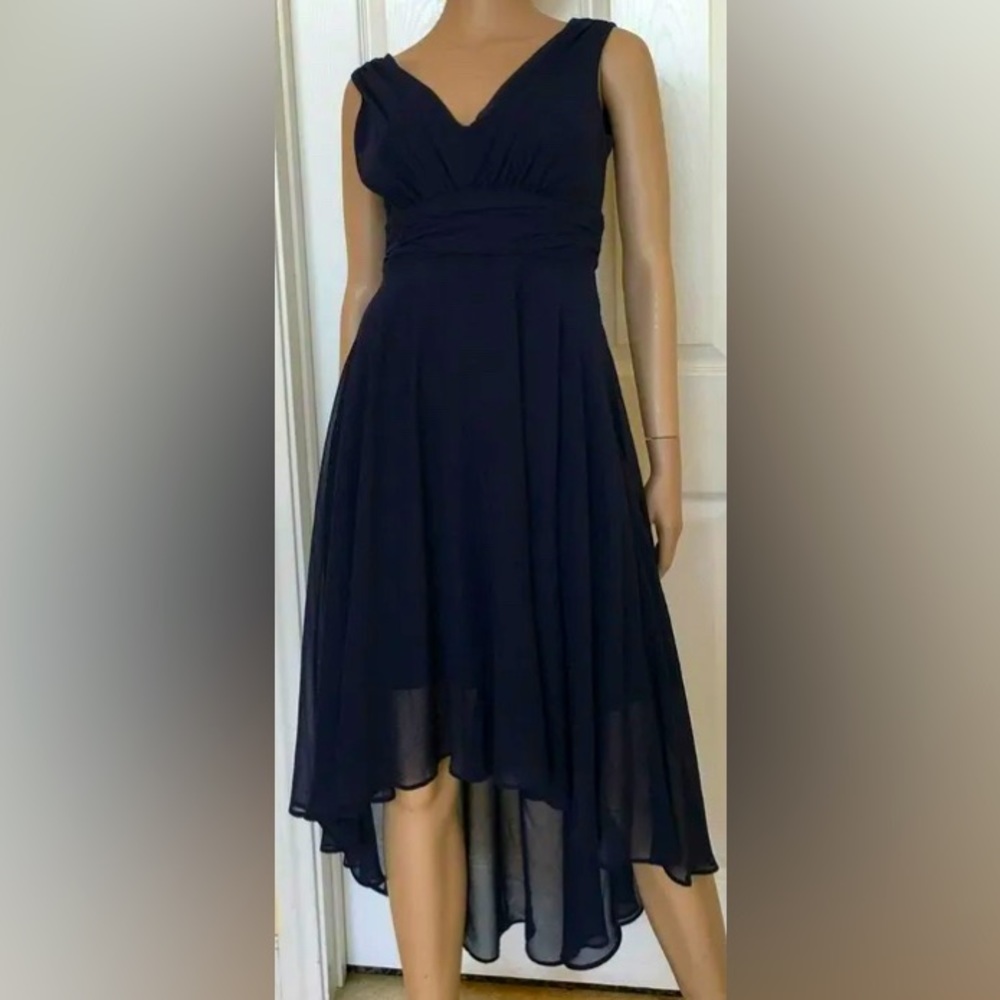 Boston Proper Sleeveless High Low Chiffon Dress V-neck w Ruched Waistband